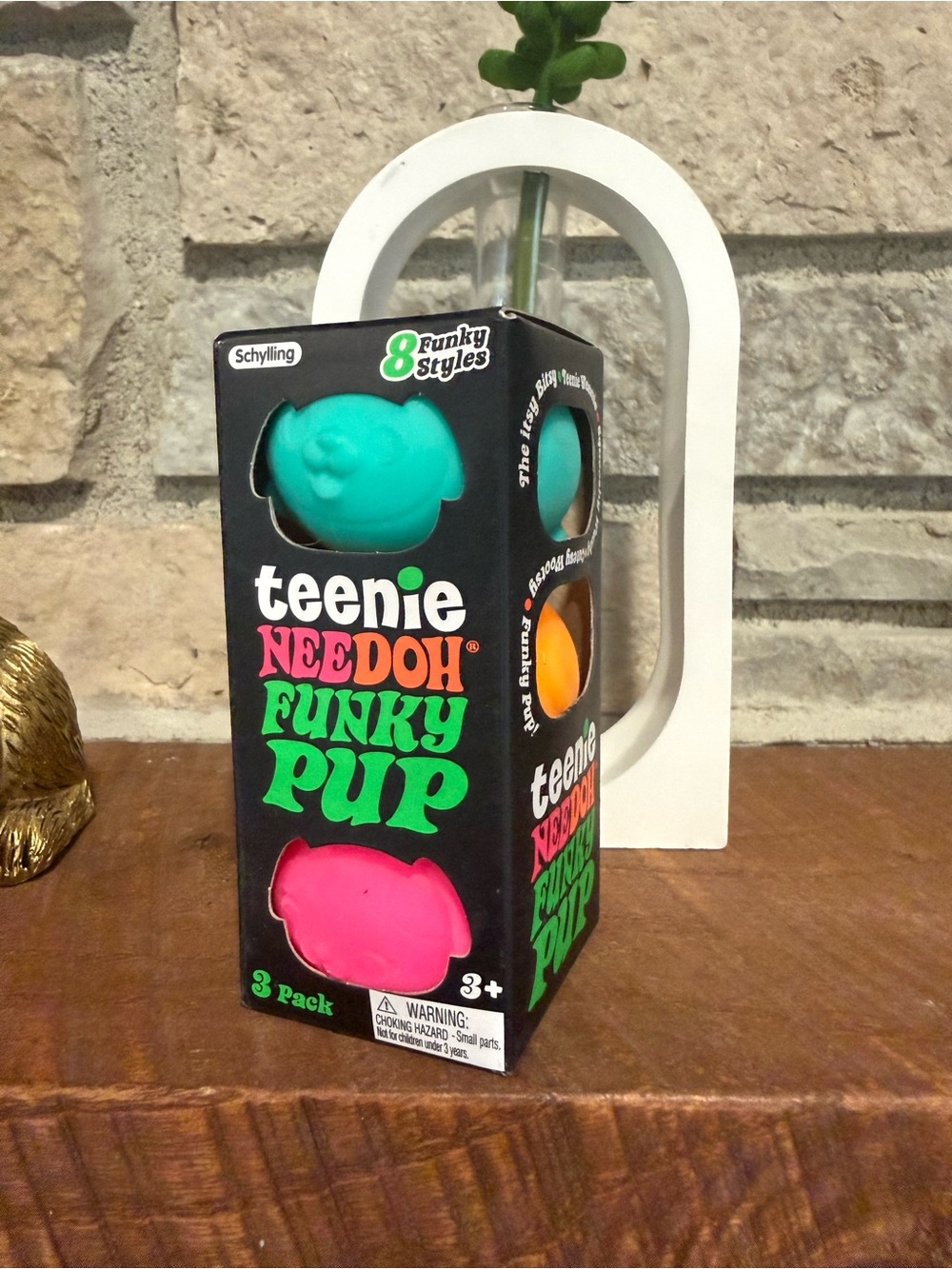 Teenie Needoh Funky Pup 3-Pack — Teal & Pink Sensory Toys
